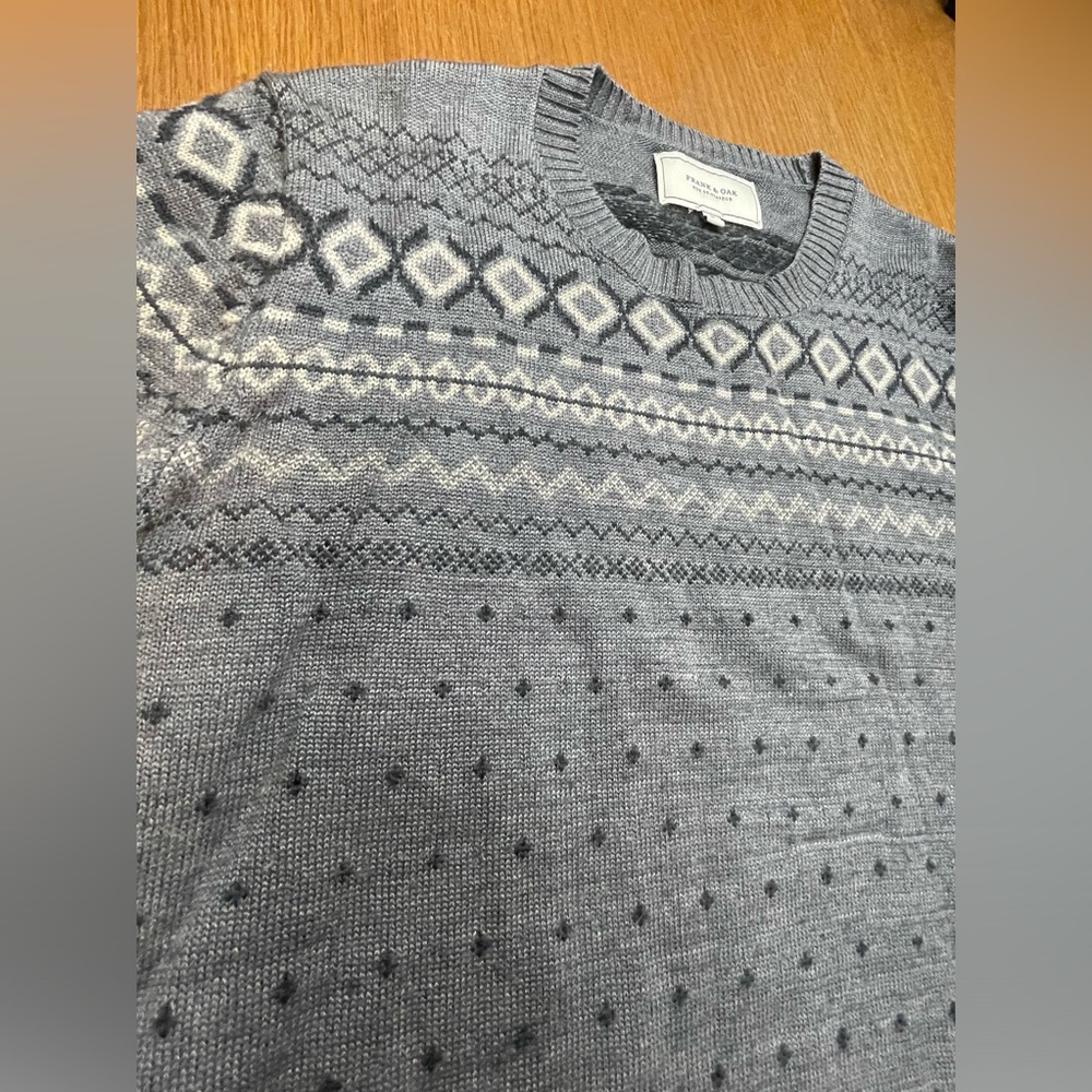 Frank & Oak sweater mens M fair isle wool blend grey outdoor ski lodge costal - Picture 2 of 9